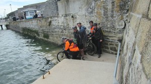 Bike dipping at the Mayflower steps in Plymouth